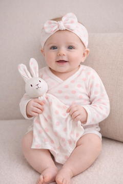 GOTS Certified Three Piece Set with Toy, Side Snap Bodysuit & Headband