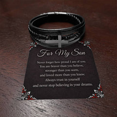 For My Son - Cross Leather Bracelet