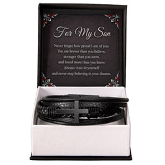 For My Son - Cross Leather Bracelet