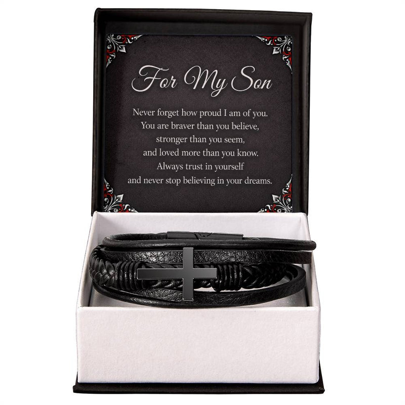 For My Son - Cross Leather Bracelet