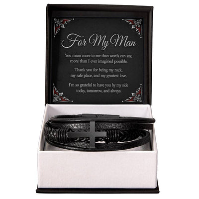 For My Man - Cross Leather Bracelet