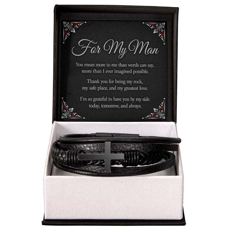 For My Man - Cross Leather Bracelet