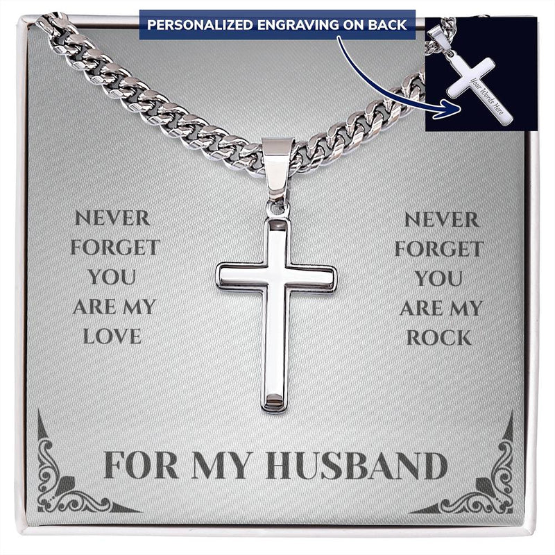 For My Husband - Stainless Steel Personalised Cross with Cuban Link Chain