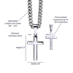 For My Son - Stainless Steel Personalised Cross with Cuban Link Chain