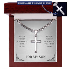 For My Son - Stainless Steel Personalised Cross with Cuban Link Chain