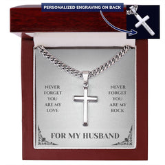 For My Husband - Stainless Steel Personalised Cross with Cuban Link Chain