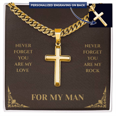 For My Man - Gold Personalised Cross with Cuban Link Chain