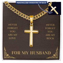 For My Husband - Gold Personalised Cross with Cuban Link Chain