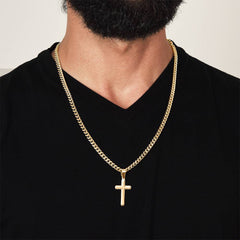 For My Son - Gold Personalised Cross with Cuban Link Chain