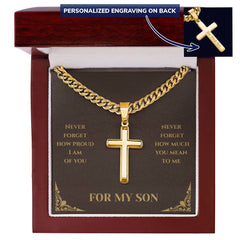 For My Son - Gold Personalised Cross with Cuban Link Chain